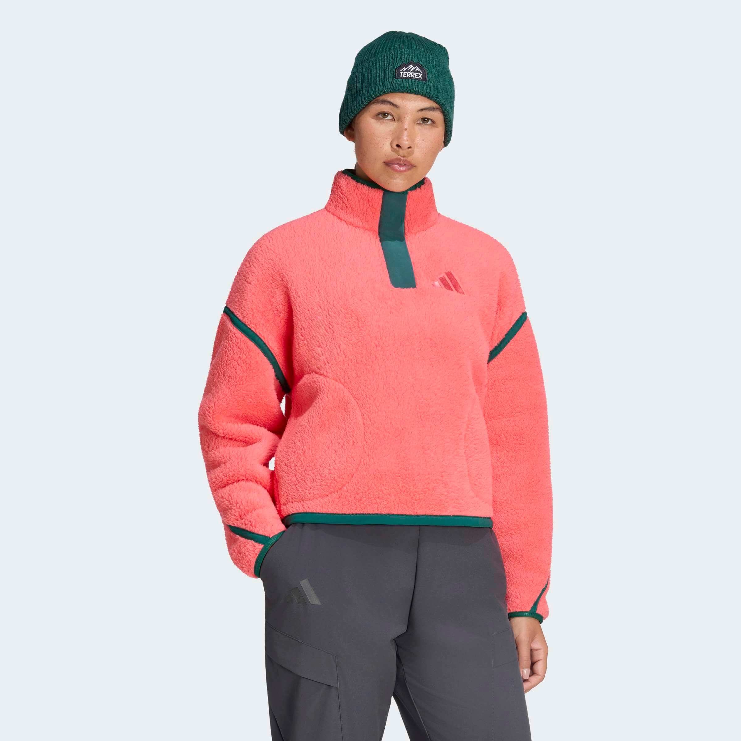 Дамски пухкав полар Adidas Terrex Multi High HY7930 в коралово розово с висока яка и свободна кройка
