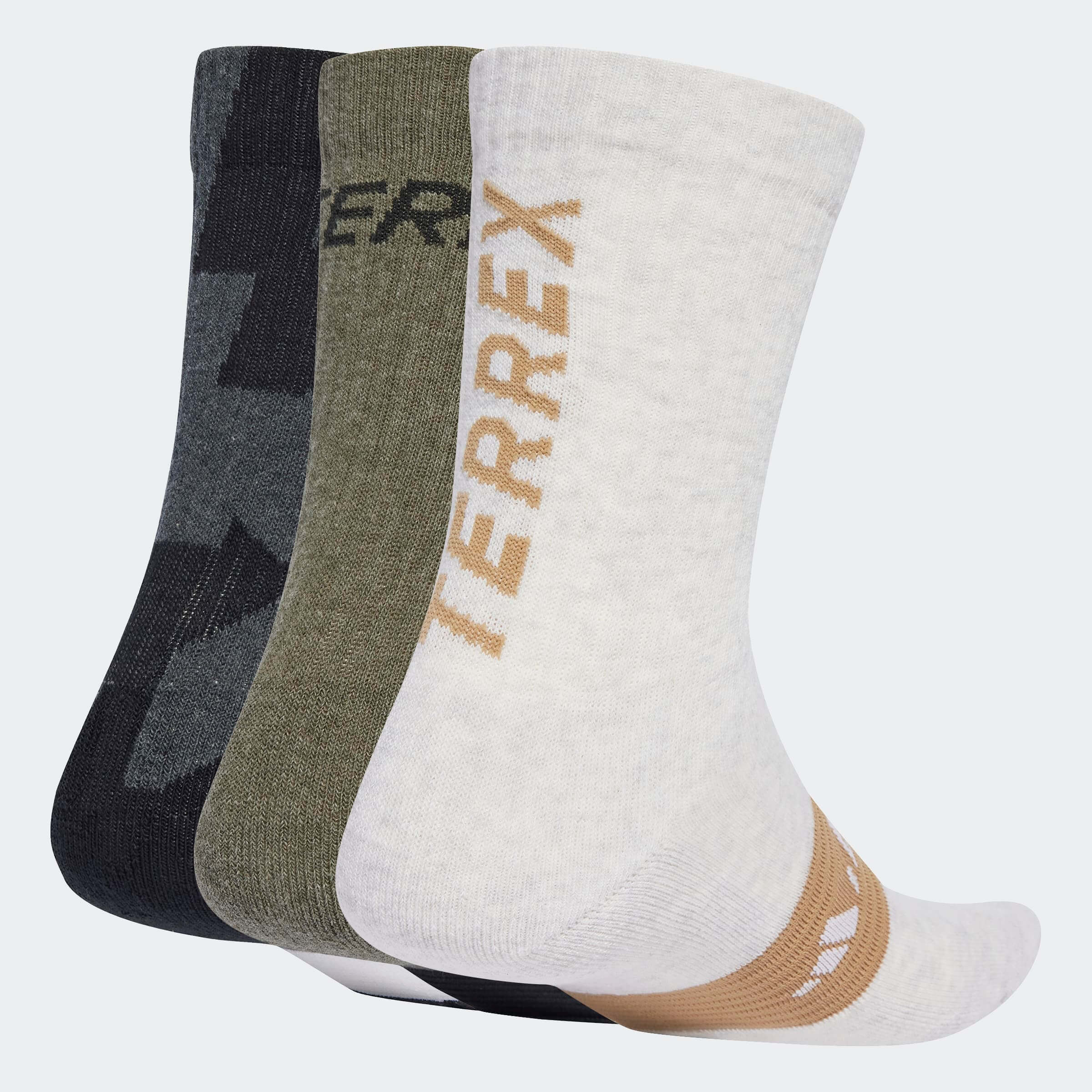 Чорапи adidas TERREX Multi – заден изглед на трите цвята с лого TERREX по дължината на чорапите