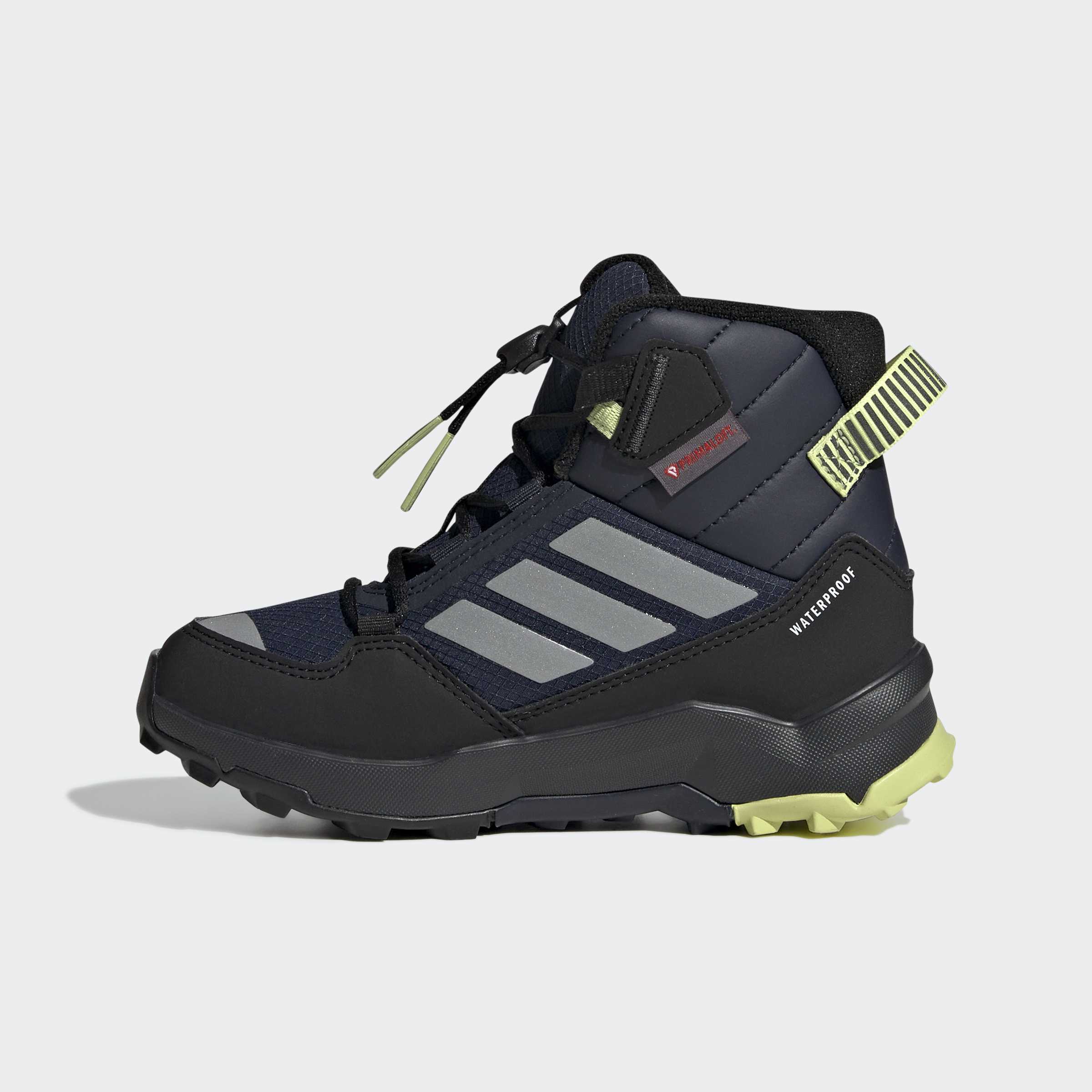 Детски боти adidas Terrex AX4R Mid – страничен изглед с надписи Waterproof и PrimaLoft и светлоотразителни ленти