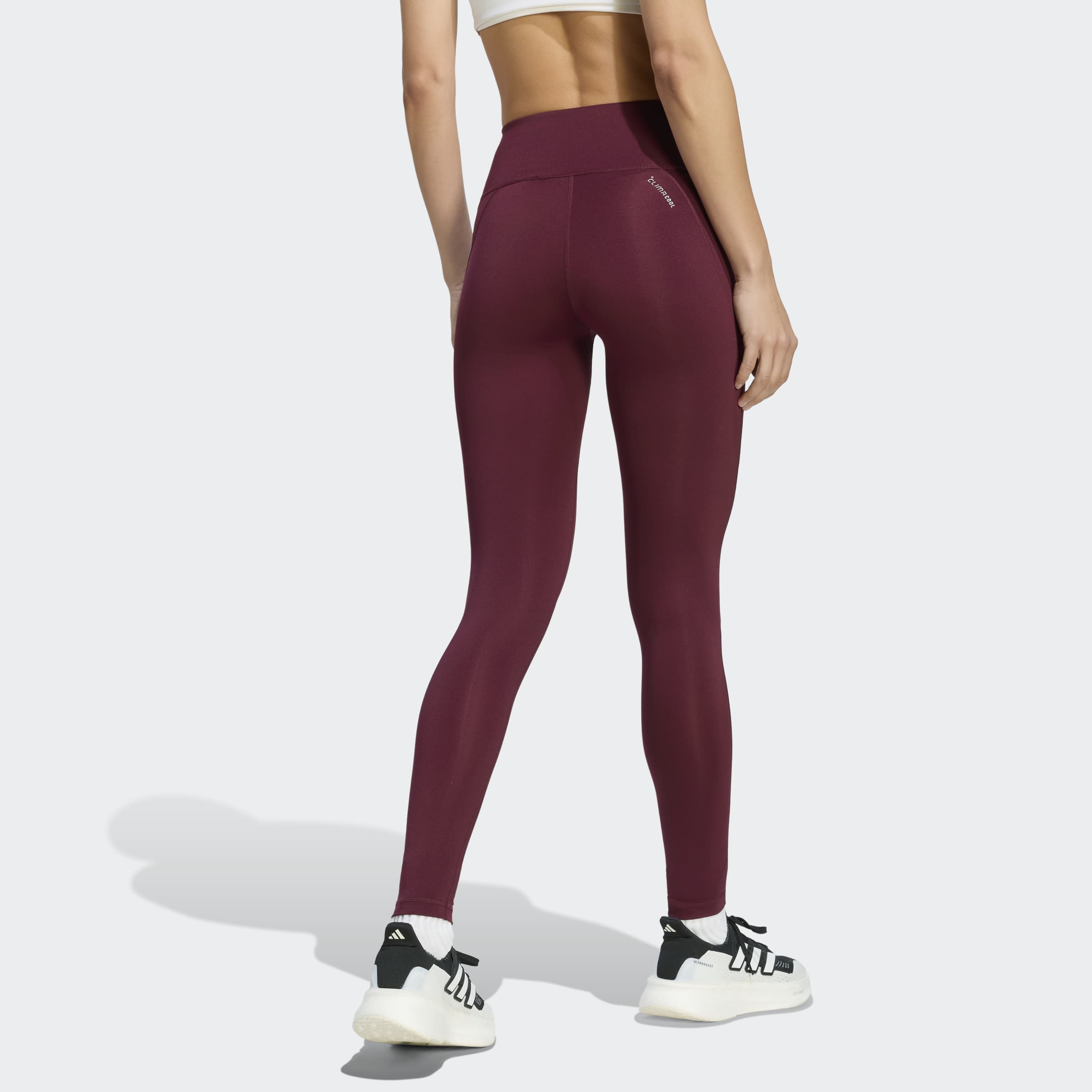 Дълъг дамски клин adidas Run Essentials Full Length в цвят бордо – заден изглед, висока талия и прилепнали крачоли
