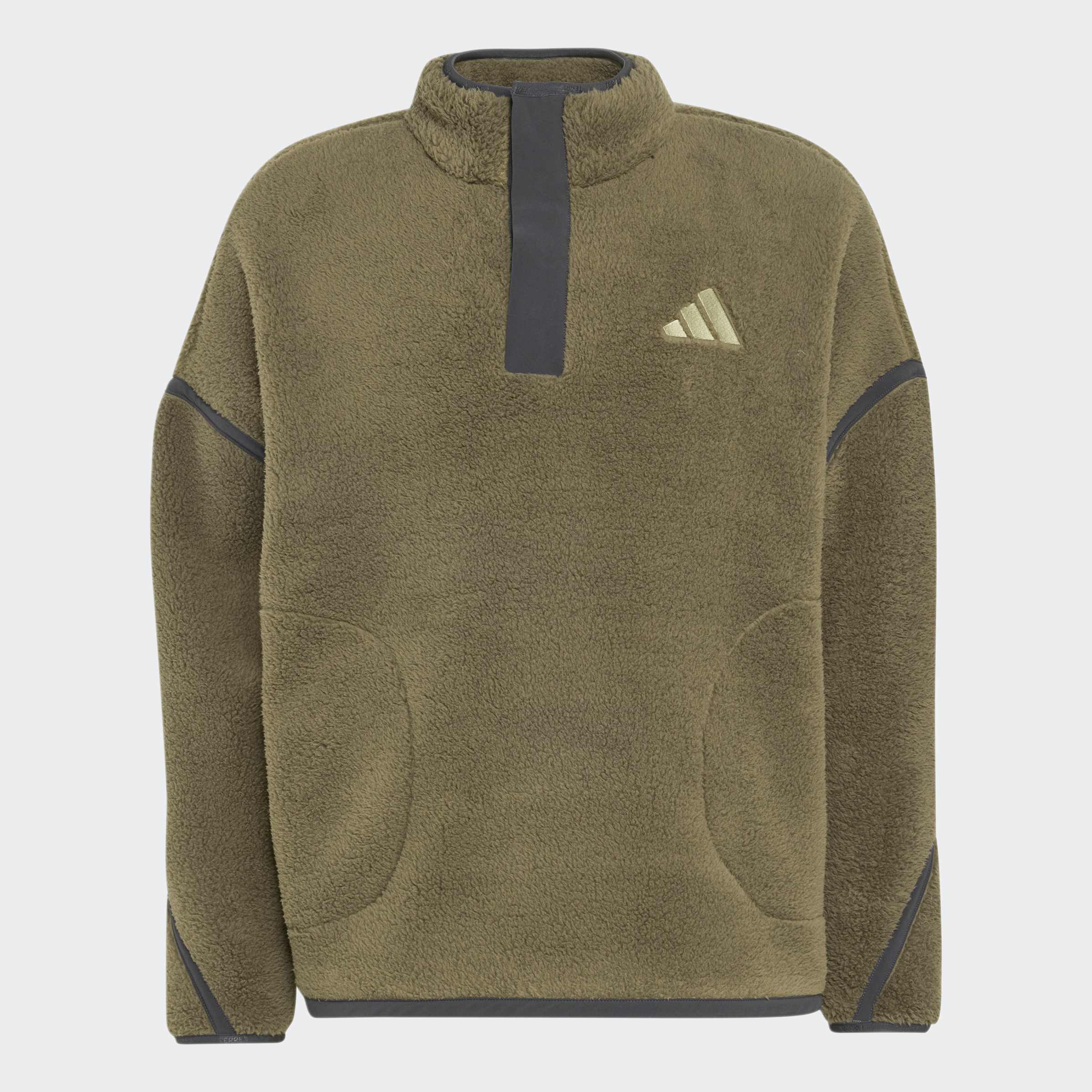 Мъжки полар adidas Terrex Multi High Pile KS2328 в маслиненозелено с висока яка, пухкава материя и странични джобове