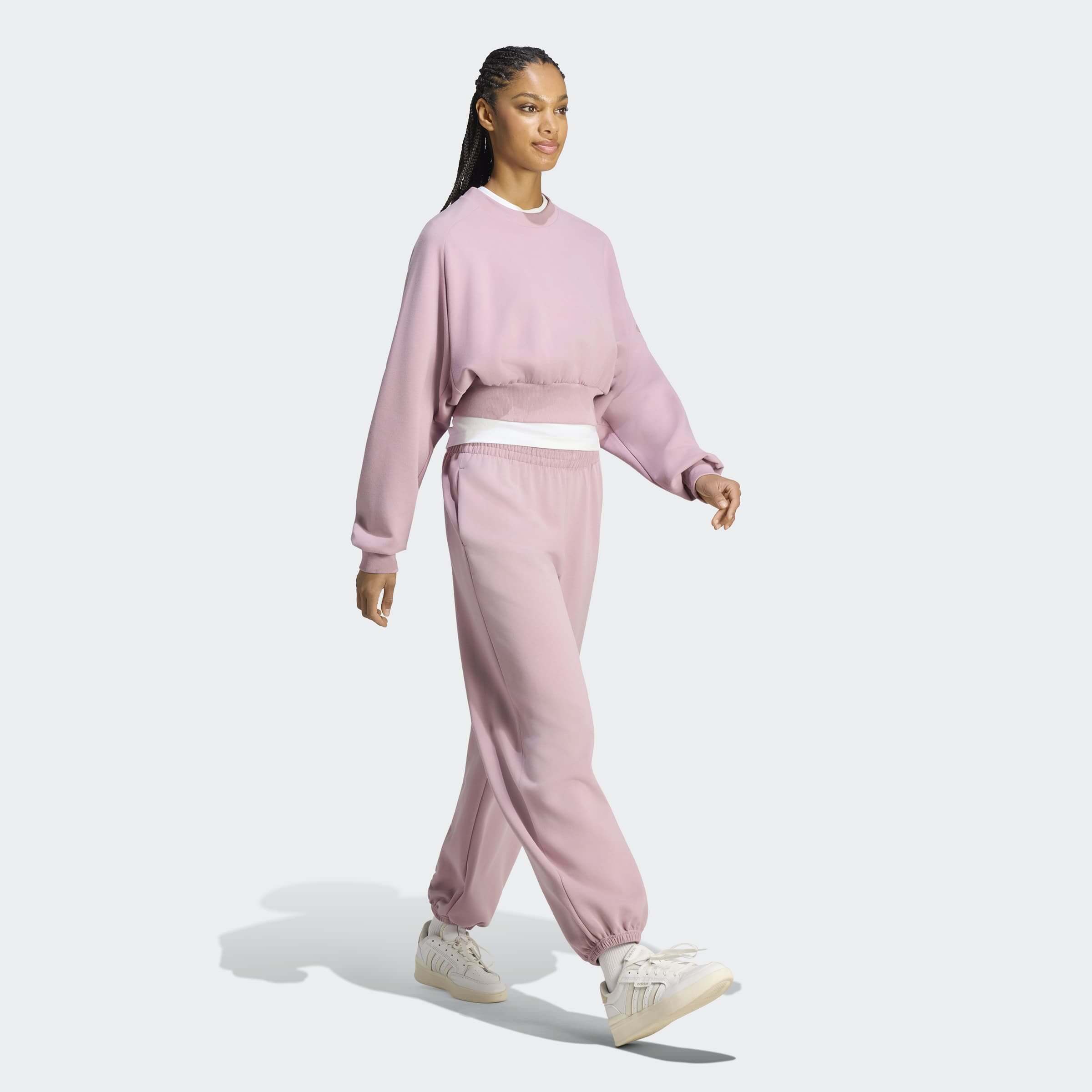 Розов дамски суитшърт Adidas Soft Lux KS5421 в комбинация със спортен панталон