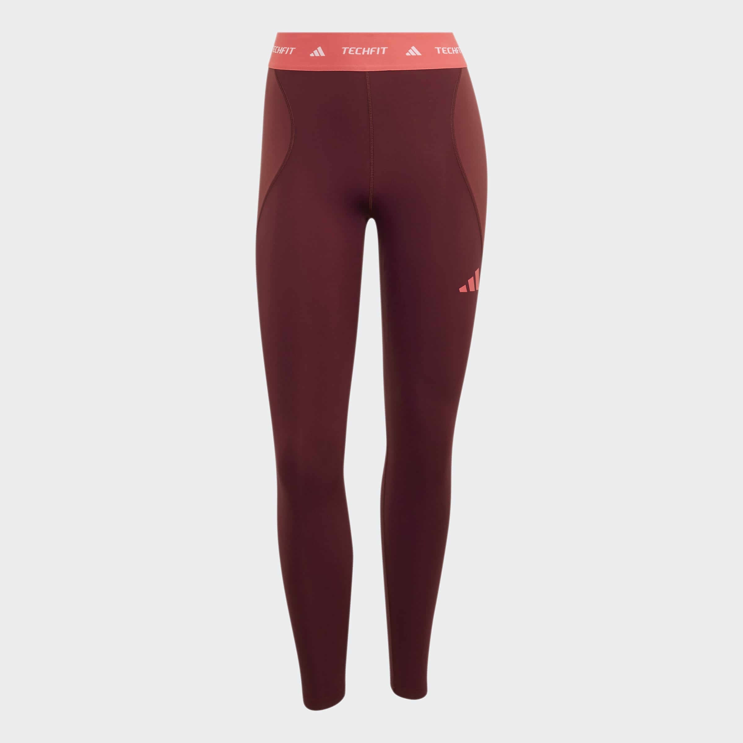 Дамски клин за фитнес adidas Techfit Workout 7/8 KS5795 в бордо с висока талия и розов еластичен колан