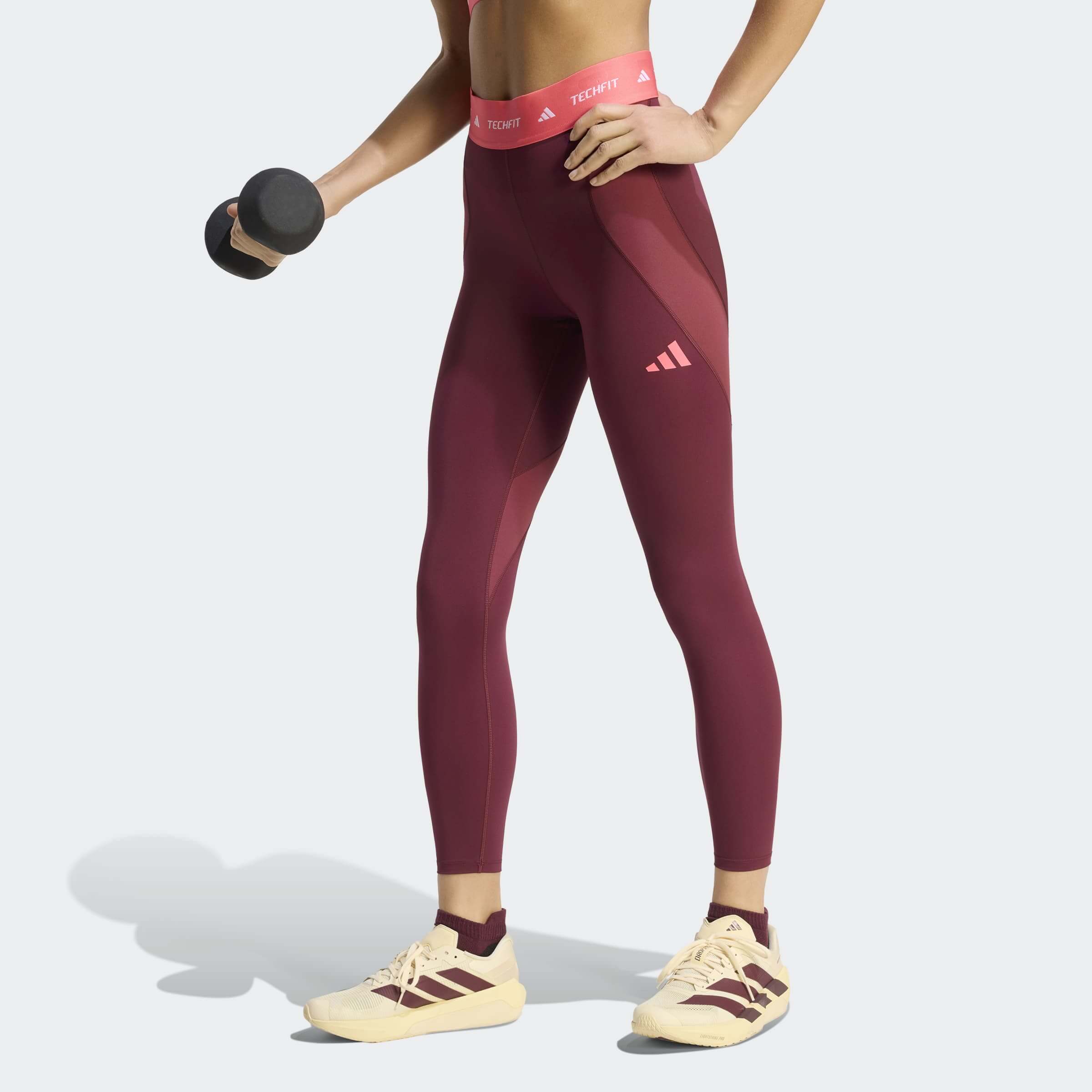 Дамски спортен клин adidas Techfit Workout с висока талия, дължина 7/8 и контрастни панели в нюанси на бордо