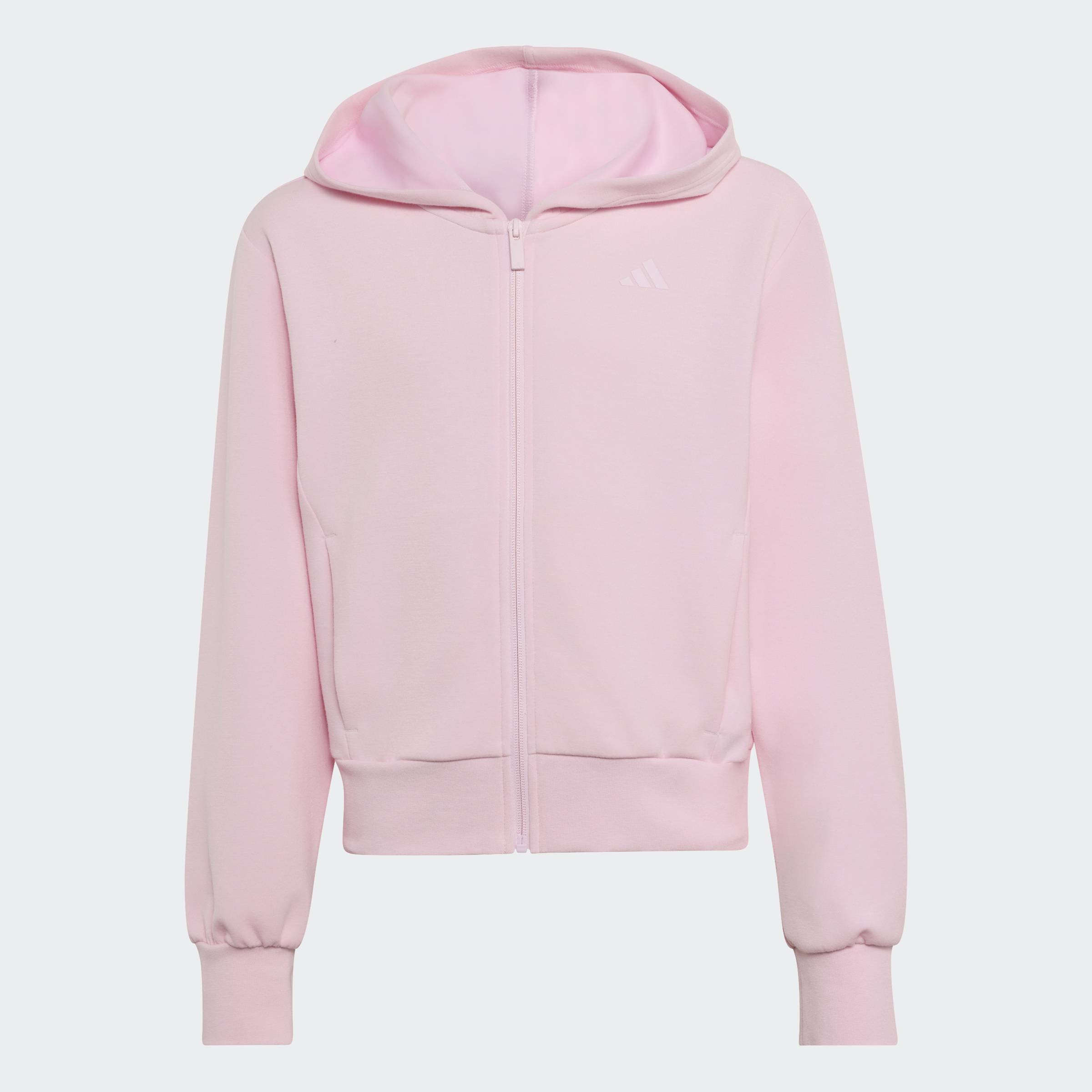 Розов суитшърт adidas за момиче Girls Full Zip Hoodie KY6015 с качулка, цял цип и два предни джоба
