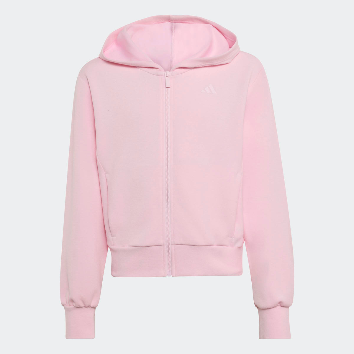 Розов суитшърт adidas за момиче Girls Full Zip Hoodie KY6015 с качулка, цял цип и два предни джоба