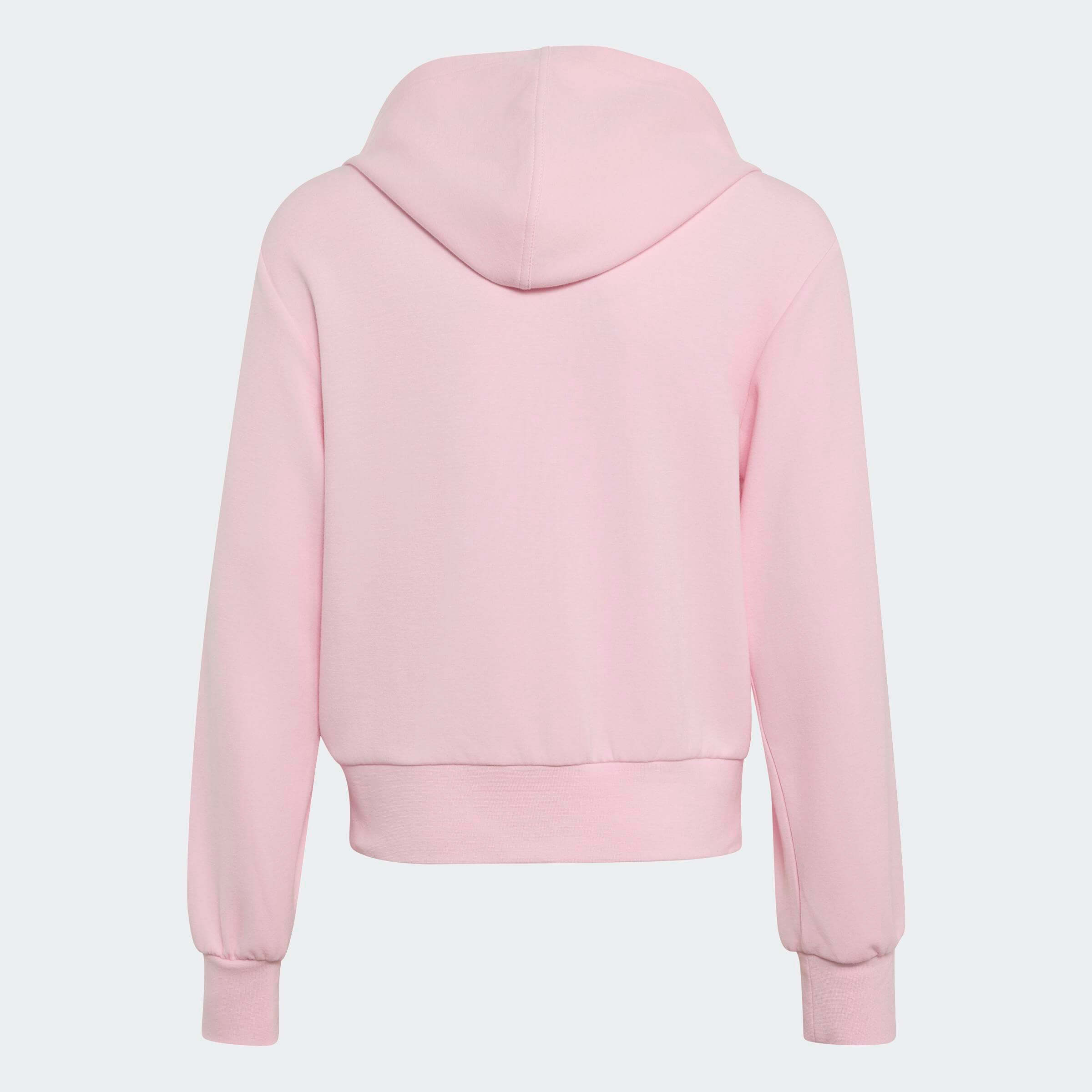 Юношески суитшърт adidas Girls в светлорозово – заден изглед с качулка, дълги ръкави и широк долен кант