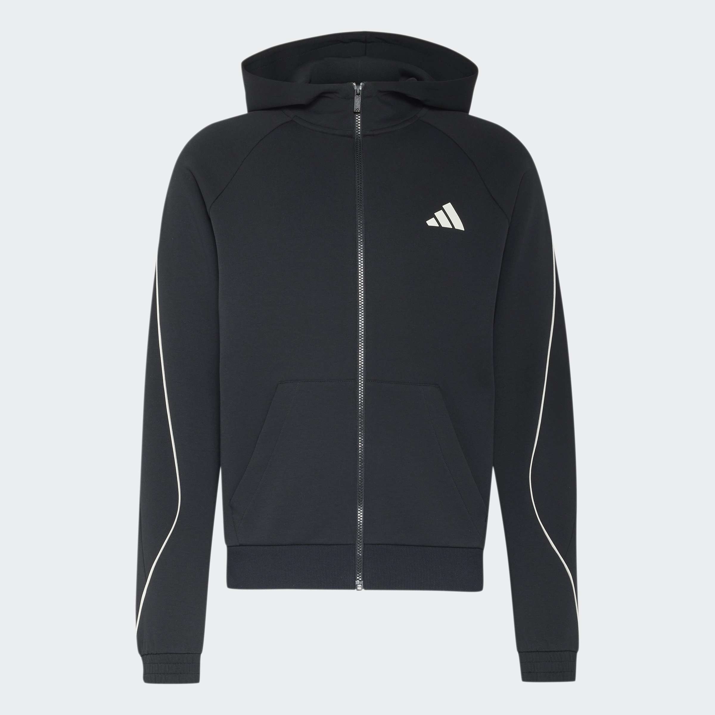 Мъжки суитшърт Adidas Stadium Small Logo KY6976 с качулка и цип, черен цвят и контрастни кантове по ръкавите