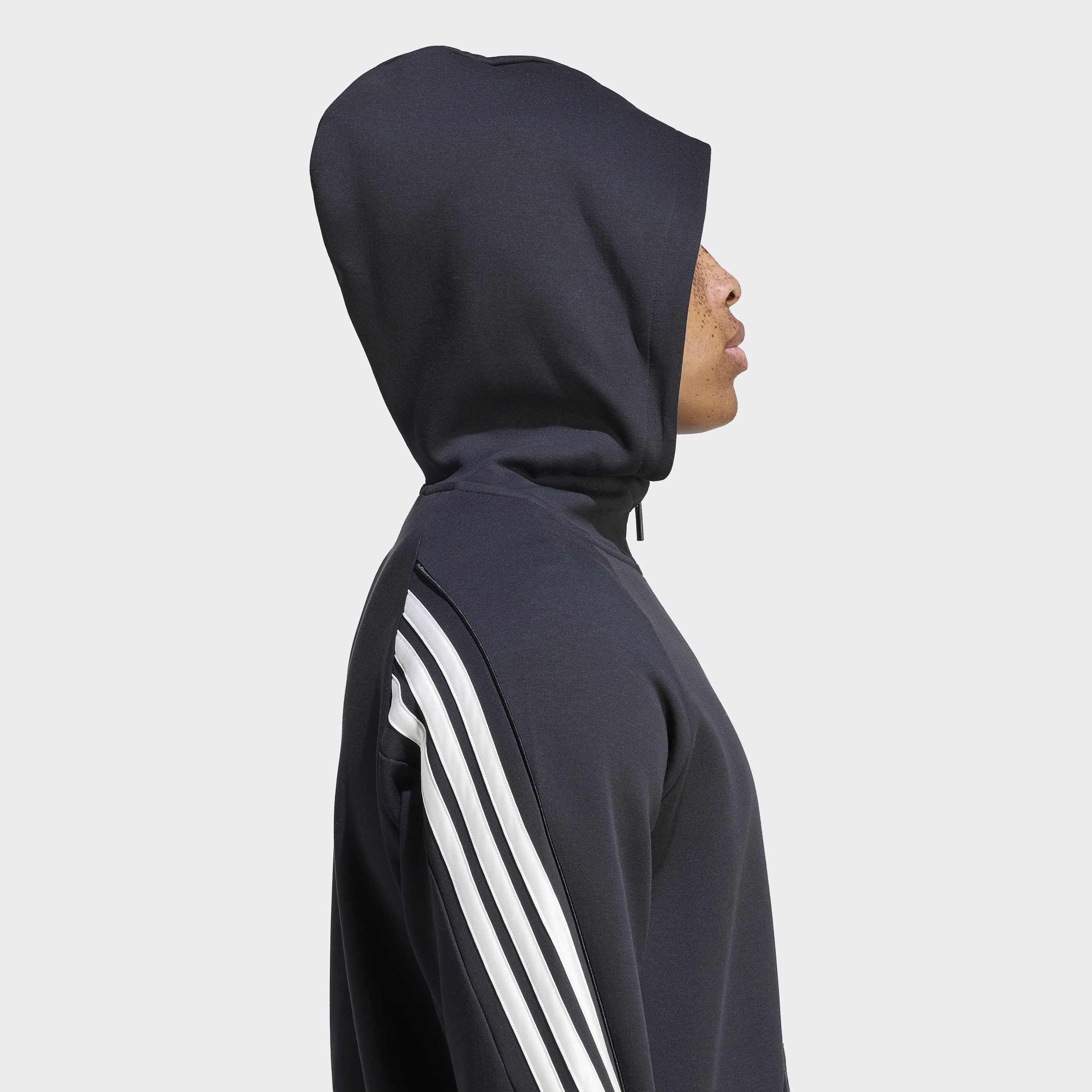 Мъжко горнище Adidas с качулка и контрастни три бели ленти на ръкава